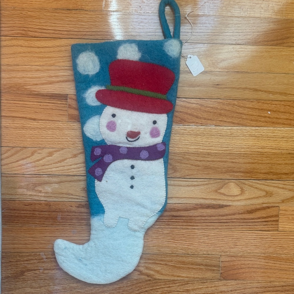 Silvestri Handmade 100% Wool Festive Snowman Christmas Stocking - NWT